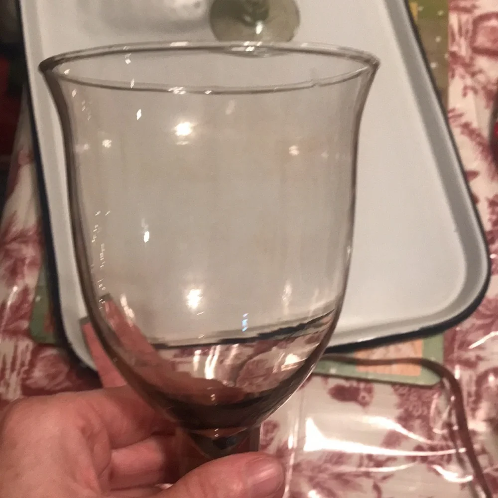 Hand Blown Clear with Subtle Smoke Color Wine/Water Glasses (2)